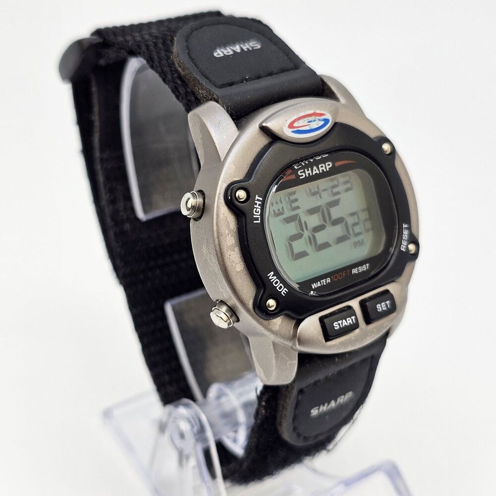 VTG Sharp Men's Digital Watch 40MM Large Gray Case Black Canvas Band New Battery - Picture 4 of 13